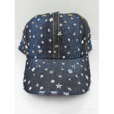 s Girls Dark Denim Bling Crystal Star Studded Summer Baseball Cap Hat New   eb-82464553